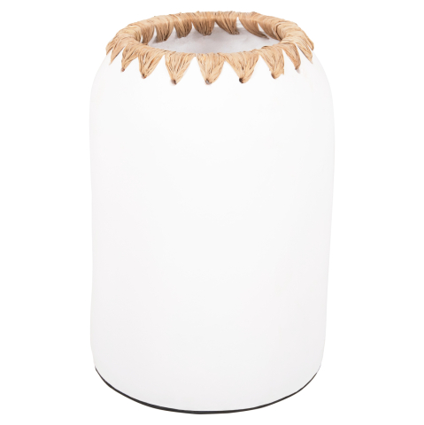 Vaze de podea - DECORATIVE VASE HM4377 TERRACOTTA IN WHITE WITH STRAW WEAVING ON THE RIM Φ21Χ32Hcm.