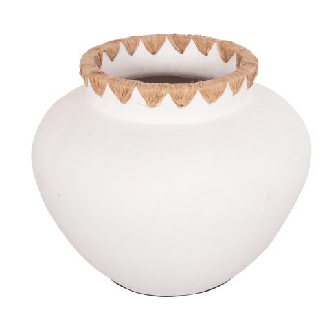 Decoratiuni pentru masa - DECORATIVE VASE RENTON(L) ΗΜ4371 TERRACOTTA IN WHITE-STRAW WEAVING ON THE RIM Φ32x26.5Hcm.