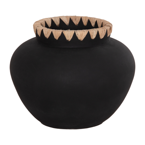 Decoratiuni pentru masa - DECORATIVE VASE RENTON(L) HM4370 TERRACOTTA IN BLACK-STRAW WEAVING ON THE RIM Φ32x26.5Hcm.