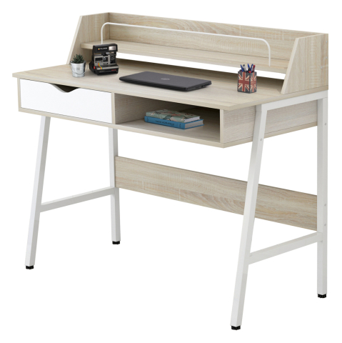 Birouri - DESK OLIVIER HM2129.01 MELAMINE IN SONAMA AND WHITE-WHITE METAL FRAME 104Χ48Χ89Hcm.