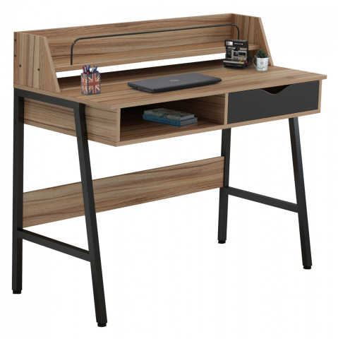 Birouri - DESK OLIVIER HM2129.02 MELAMINE IN WALNUT AND BLACK-BLACK METAL FRAME 104Χ48Χ89Hcm.