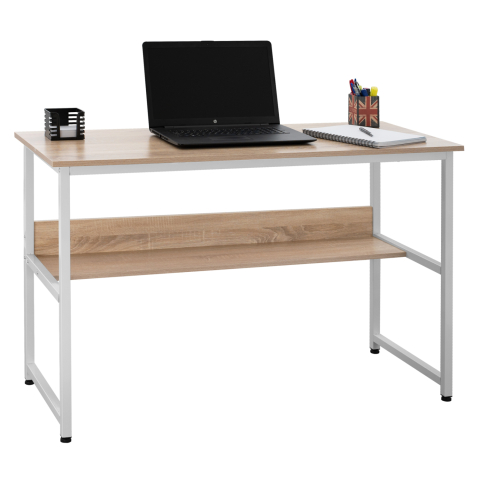 Birouri - DESK PORTIS HM2131.01 MELAMINE IN SONAMA WITH WHITE MATTE METAL FRAME 120X50X75cm.