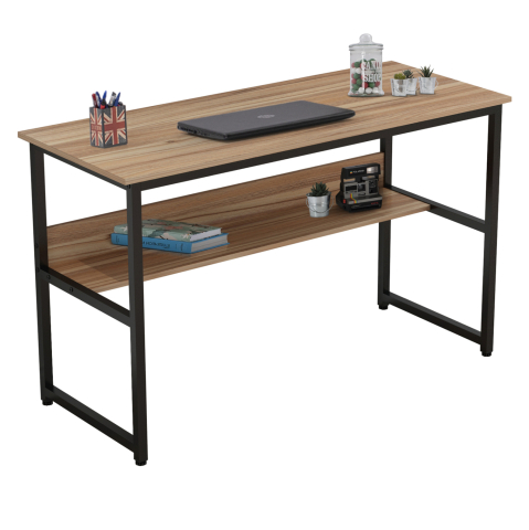 Birouri - DESK PORTIS HM2131.02 MELAMINE IN WALNUT WITH BLACK METAL FRAME 120X50X75cm.
