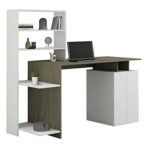 Birouri - DESK WITH BOOKCASE ROCHELL MELAMINE OLIVE GREY WHITE COLOR 146,3x55x128,8Hcm.HM8886.11