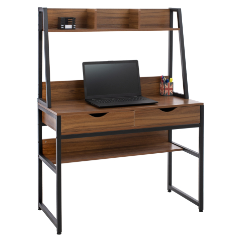 Birouri - DESK WITH BOOKCASE TANAYA HM2390.12 MELAMINE IN WALNUT and METAL BLACK FRAME 100x48x139H cm.