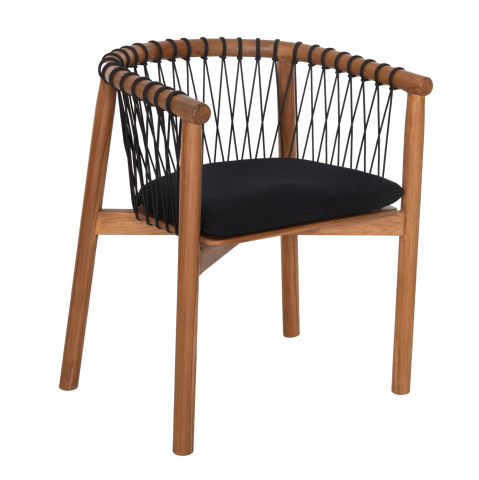 Interior - DINING ARMCHAIR ADAMA HM6131 TEAK WOOD IN NATURAL-ROPE and CUSHION IN BLACK 64x51x73Hcm.