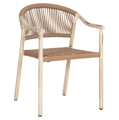 Exterior - DINING ARMCHAIR KERLY HM6050.01 ALUMINUM IN OAK LOOK--P.E.RATTAN IN COPPER COLOR 54x58.5x76Hcm
