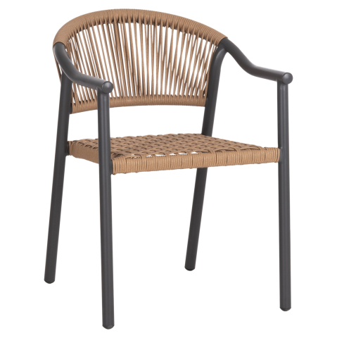 Exterior - DINING ARMCHAIR KERLY HM6050.10 ALUMINUM IN DARK GREY--P.E.RATTAN IN BEIGE COLOR 54x58.5x76Hcm