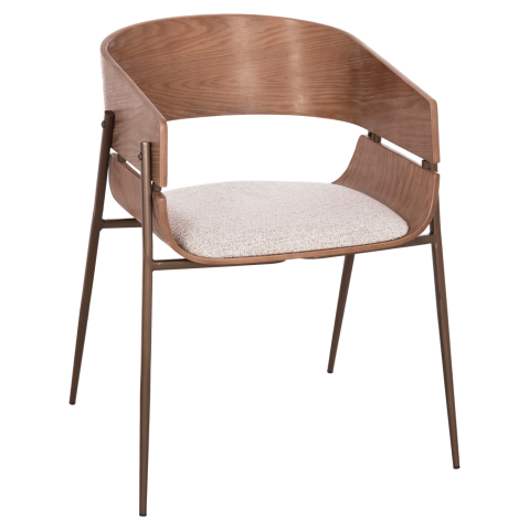 Interior - DINING ARMCHAIR KRILL HM18254.01 PLYWOOD IN WHITEWASH--META LEGS IN COPPER COLOR 55.5x55x72Hcm.