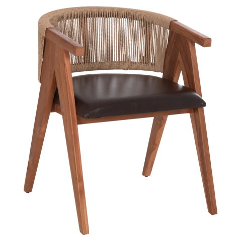 Interior - DINING CHAIR BRANN HM18238.11 TEAK WOOD-ROPE-BROWN PU 60x67x76Hcm.