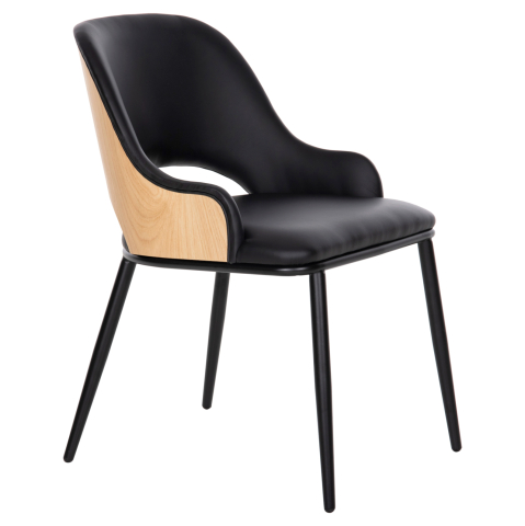 Fotolii - DINING CHAIR DELF HM9617.01 PU BLACK-BLACK METAL LEGS-WOODEN BACK IN NATURAL 48x55x76Hcm.