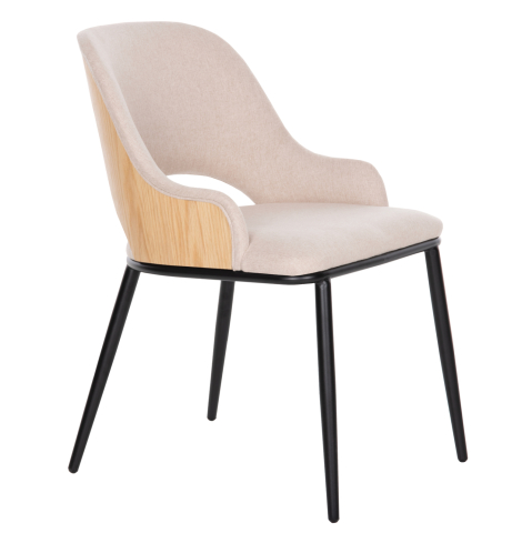 Fotolii - DINING CHAIR DELF HM9617.02 BEIGE FABRIC-BLACK METAL LEGS-WOODEN BACK IN OAK 48x55x76Hcm.