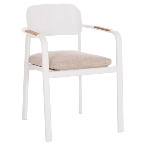 Exterior - DINING CHAIR ELARA HM6414.02 WHITE ALUMINUM-BEIGE OLEFIN FABRIC--TEAK WOOD 56x62x78Hcm.