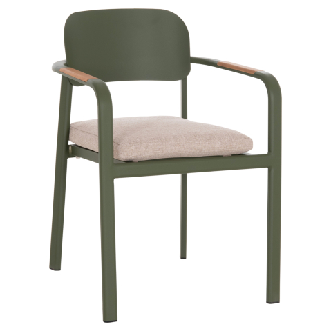 Exterior - DINING CHAIR ELARA HM6414.06 GREEN ALUMINUM-BEIGE OLEFIN FABRIC--TEAK WOOD 56x62x78Hcm.