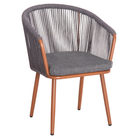 Exterior - DINING CHAIR HARRIET HM5548.11 ALUMINUM BROWN FRAME-GREY P.E.ROPE 60x62x80,5Hcm.