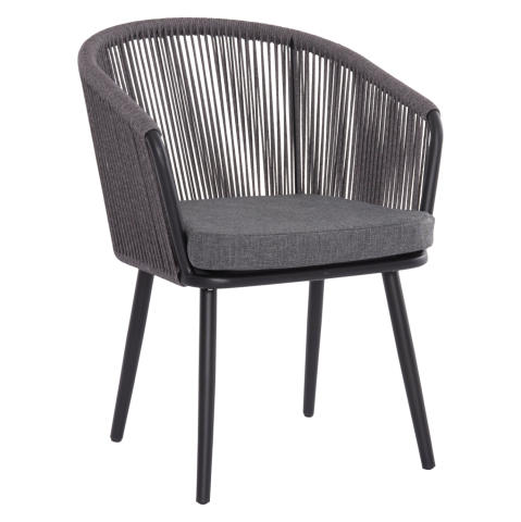 Scaune - Fotolii - DINING CHAIR HARRIET HM5548.13 ALUMINUM BLACK FRAME-ANTHRACITE P.E.ROPE and CUSHION 60x62x80,5Hcm.
