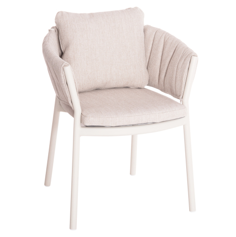 Exterior - DINING CHAIR SHANKS HM6207.02 CREAM WHITE ALUMINUM and BEIGE OLEFIN FABRIC 63x60.5x75-77Hcm.