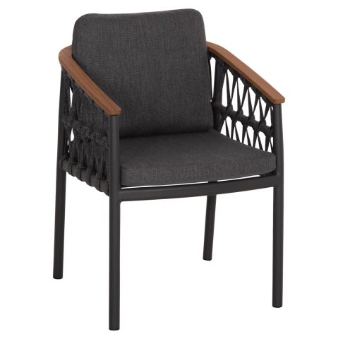 Exterior - DINING CHAIR STREAM HM6427.01 DARK GREY ALUMINUM-STRAP ROPE and OLEFIN FABRIC 59x63x85Hcm.