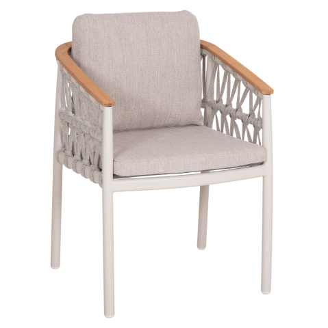 Exterior - DINING CHAIR STREAM HM6427.02 CREAM WHITE ALUMINUM--BEIGE STRAP ROPE and OLEFIN FABRIC 59x63x85Hcm.