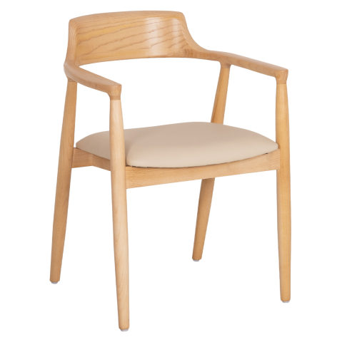 Fotolii - DINING CHAIR TARGA HM18336.11 RUBBERWOOD IN NATURAL (BEECH) COLOR--PU SEAT IN ECRU 58x54x78Hcm
