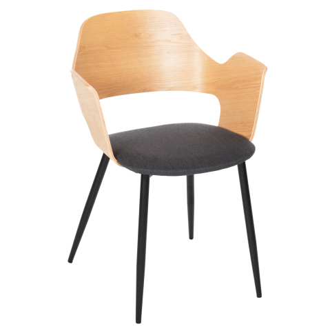 Fotolii - DINING CHAIR VELP HM9616.02 WOOD IN NATURAL-GREY FABRIC-BLACK METAL LEGS 55,5x50x79Hcm.