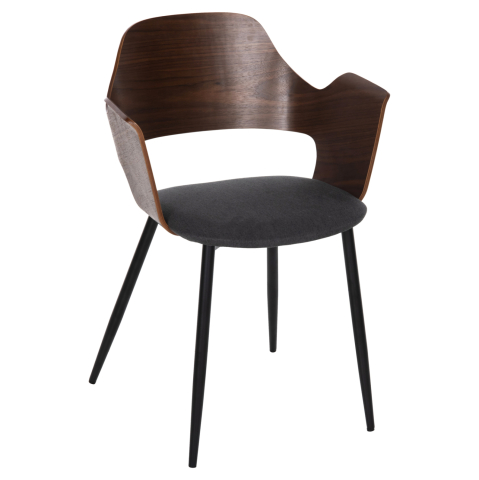 Fotolii - DINING CHAIR VELP HM9616.04 WOOD IN WALNUT-GREY FABRIC-BLACK METAL LEGS 55,5x50x79Hcm.