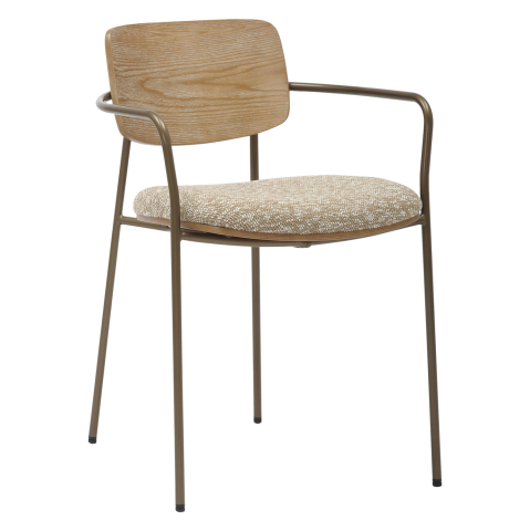 Interior - DINING CHAIR VIKKI HM9980.01 METAL IN ANTIQUE COPPER-WHITE WASH PLYWOOD-BEIGE FABRIC 54x54x75,5Hcm.