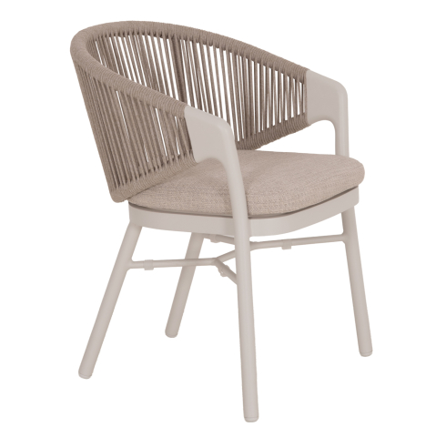 Exterior - DINING CHAIR XANTION HM6472.02 CREAM WHITE ALUMINUM--ROPE-OLEFIN CUSHION IN LIGHT GREY 59x60x78Hcm.