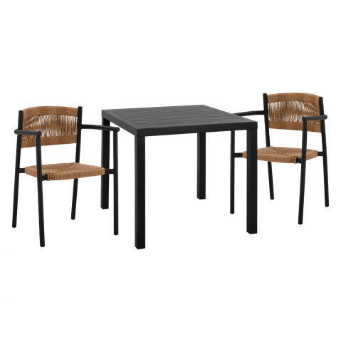Seturi mese dining - DINING SET 3PCS ALUMINUM TABLE 80X80 and COAL ARMCHAIRS HM11438