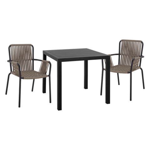 Seturi mese dining - DINING SET 3PCS ALUMINUM TABLE 80X80 and COAL ARMCHAIRS HM11439