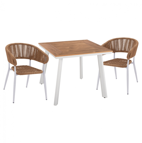 Seturi mese dining - DINING SET 3PCS ALUMINUM TABLE 80X80 and WHITE ARMCHAIR HM11442