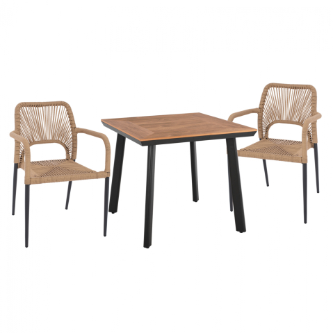 Seturi mese dining - DINING SET 3PCS CHARCOAL TABLE 80x80 AND ARMCHAIR WITH ROPE HM11537.02