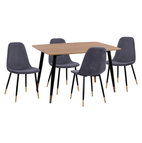Seturi de sufragerie - DINING SET 5PCS ALIZA HM11196.01 MDF TOP--VELVET IN GREY and METAL IN BLACK