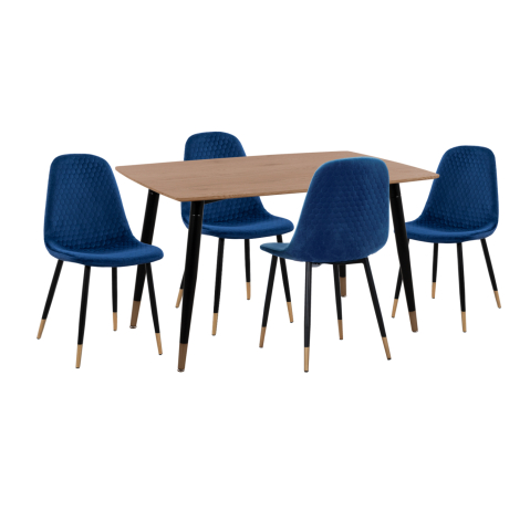 Seturi de sufragerie - DINING SET 5PCS ALIZA HM11196.08 MDF TOP--VELVET IN BLUE and METAL IN BLACK