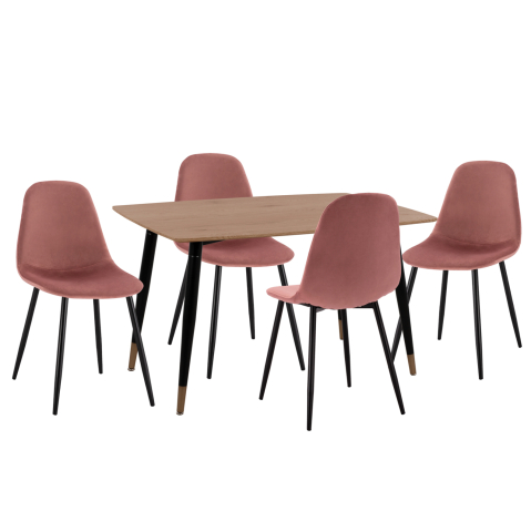 Seturi de sufragerie - DINING SET 5PCS ALIZA HM21201 MDF TOP--VELVET IN DUSTY PINK and METAL IN BLACK