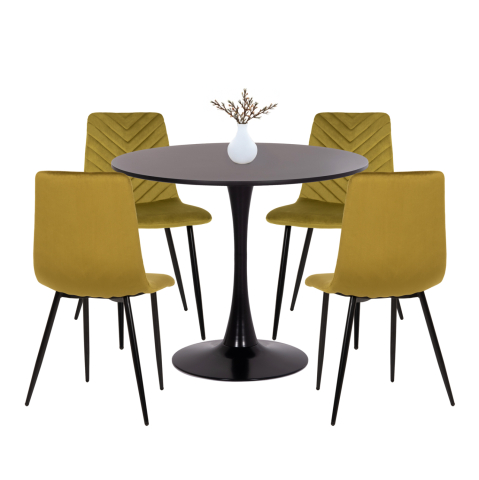 Interior - DINING SET 5PCS BROLIN HM10866 ROUND TABLE and 4 DINING CHAIRS IN OLIVE GREEN