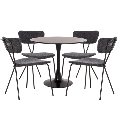 Seturi de sufragerie - DINING SET 5PCS BROLIN HM21200 MDF TOP and METAL IN BLACK--DARK GREY FABRIC