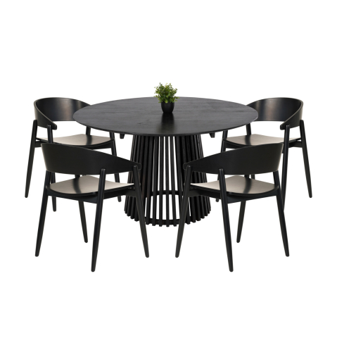 Interior - DINING SET 5PCS CANOP HM21077.02 ROUND TABLE Φ150cm. and 4 DINING CHAIRS-BLACK