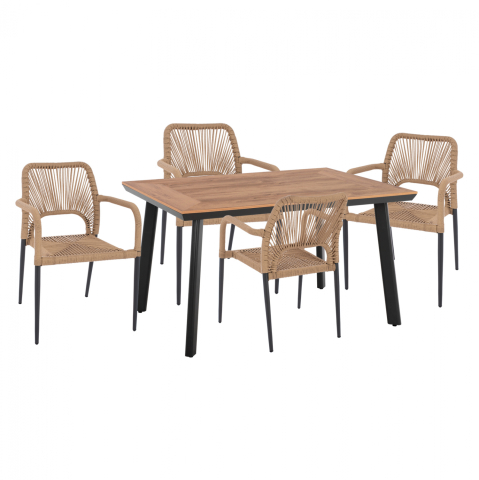 Seturi mese dining - DINING SET 5PCS CHARCOAL TABLE 120x80 AND ARMCHAIR WITH ROPE HM11535.02