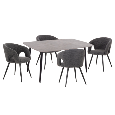 Interior - DINING SET 5PCS CORNEL HM10943.01 GREY MARBLE TOP-GREY FABRIC