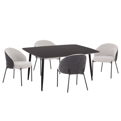 Interior - DINING SET 5PCS DETTON HM10940.01 CERAMIC TOP--FABRIC IN GREY and BLACK METAL LEGS