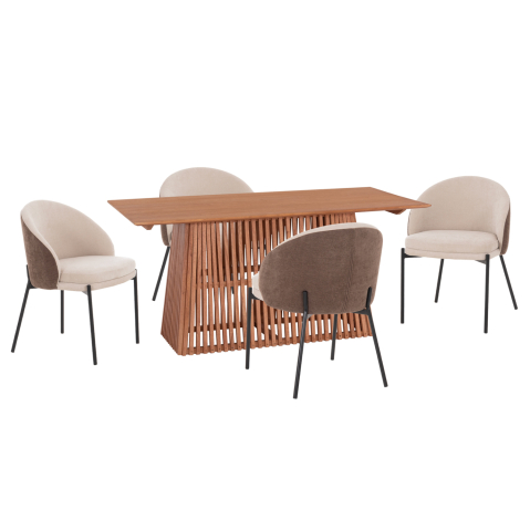 Interior - DINING SET 5PCS DETTON HM10958.02 MINDI WOOD--BROWN/BEIGE DINING CHAIRS