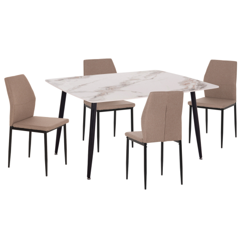 Interior - DINING SET 5PCS DIAZ HM10867.04 TABLE and DINING CHAIRS WITH BEIGE FABRIC