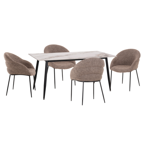 Interior - DINING SET 5PCS DRENNY HM10952.03 CERAMIC TOP--FABRIC IN TAUPE and BLACK METAL LEGS