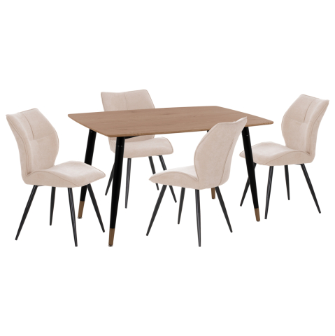 Interior - DINING SET 5PCS GAFF HM10847.02 MDF TOP IN WOOD COLOR--FABRIC IN BEIGE and BLACK METAL LEGS