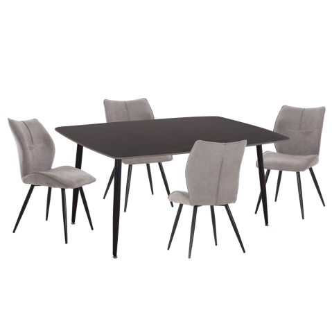 Interior - DINING SET 5PCS GAFF HM10939.01 CERAMIC TOP--FABRIC IN GREY and BLACK METAL LEGS