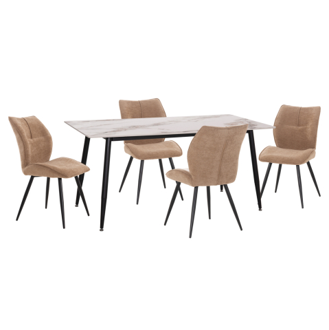 Interior - DINING SET 5PCS GAFF HM10953.03 CERAMIC TOP--FABRIC IN TAUPE and BLACK METAL LEGS