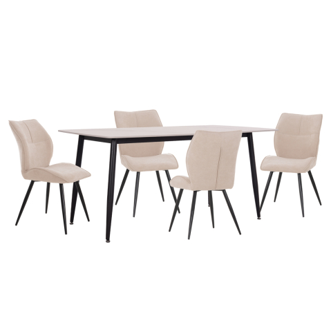 Interior - DINING SET 5PCS GAFF HM10955.02 CERAMIC TOP--FABRIC IN BEIGE and BLACK METAL LEGS