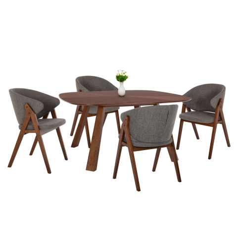 Seturi de sufragerie - DINING SET 5PCS HANA HM21340.02 SQUARE TABLE MADE OF MDF--CHAIRS MADE OF RUBBERWOOD and FABRIC