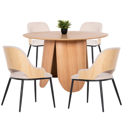 Seturi de sufragerie - DINING SET 5PCS HM11973 TABLE DENTY and 4 CHAIRS DELF (OAK-BEIGE)
